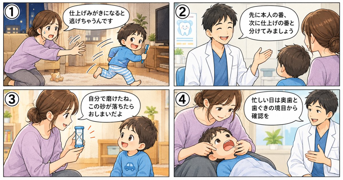 嫌がる夜の仕上げみがきは、声かけと短い手順から