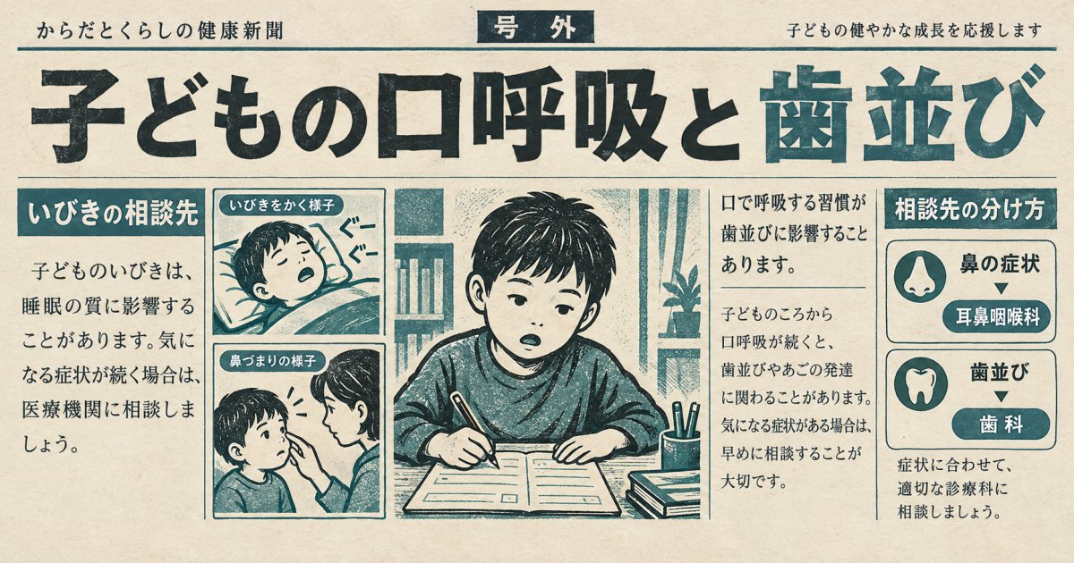 子どもの口呼吸で歯並びが心配？鼻呼吸との違いといびきの相談先