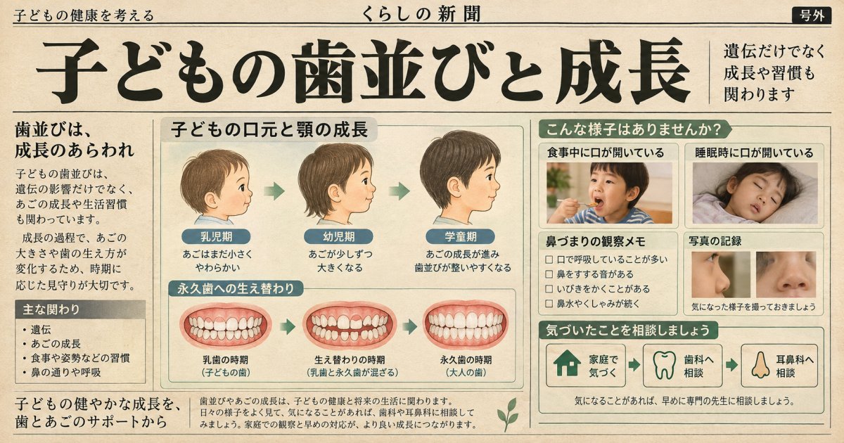 子どもの歯並びが悪い原因は遺伝のほかにも！日常の癖と顎の発育の関係